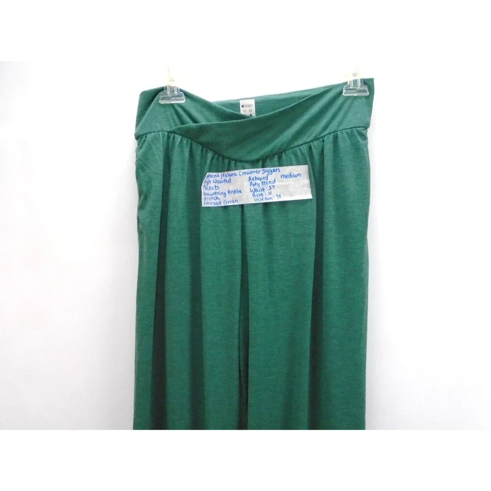 Halara Womens High Waisted Crossover Jogger Pant Size M Green Wide Leg Tie Ankle - Picture 2 of 9